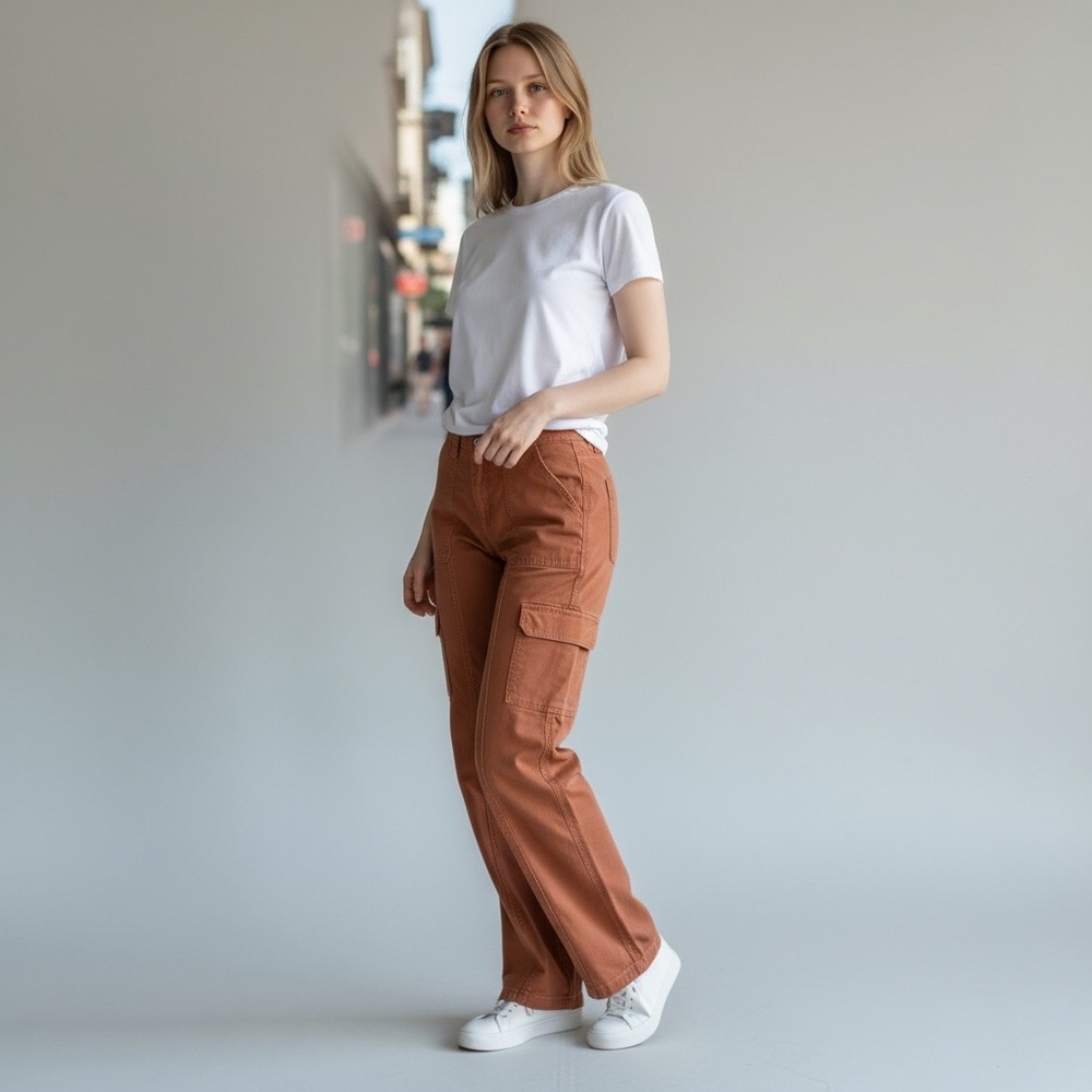 Rust Orange Wide Leg Cargo Pants. Size 5/27